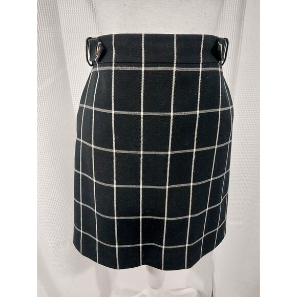 LOFT! ADORABLE BLACK AND WHITE PLAID SKIRT, DOUBLE WAIST "BELT" DETAIL! SZ 6 - Picture 2 of 8